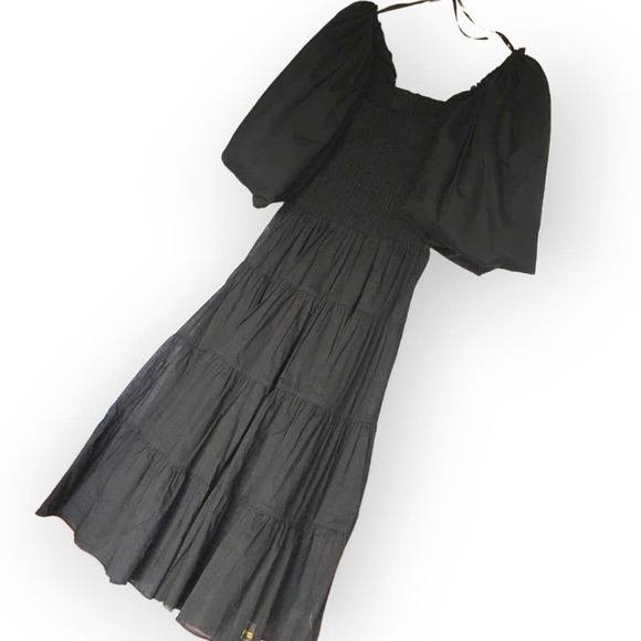 AJE Cherished Puff Sleeve Midi Dress - Black, AU2/US 8 - Picture 4 of 13